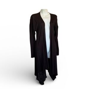 Survival Long cardigan Sweater women's L, black, duster, fluted edges. EUC